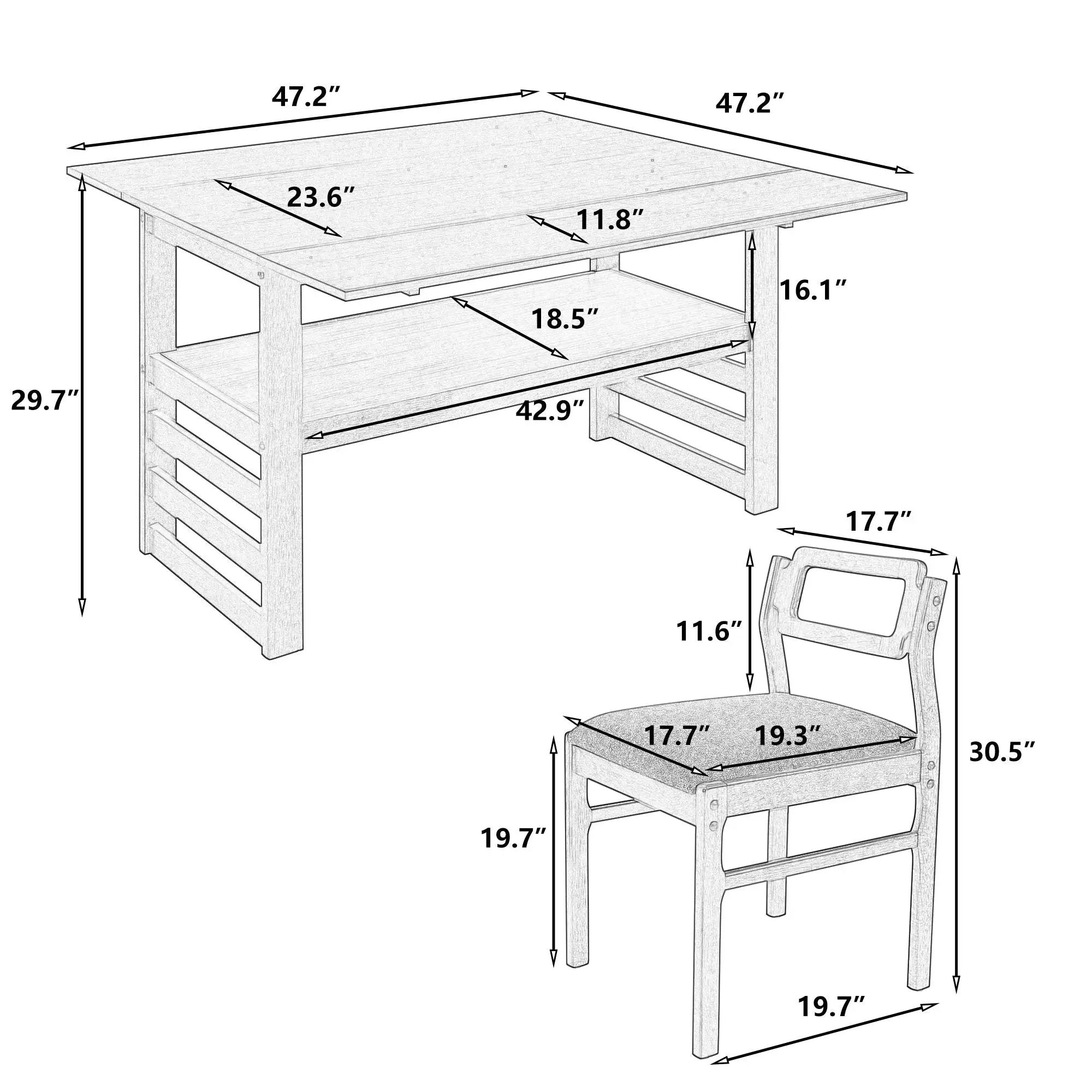 5 Piece Extendable Wood Square Dining Table Set With 2 Drop Leaves by Unique Piece Furniture