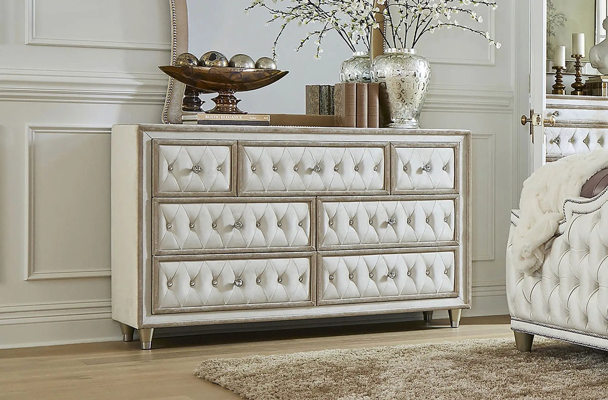 Antonella 7-drawer Upholstered Dresser Ivory and Camel by Unique Piece Furniture