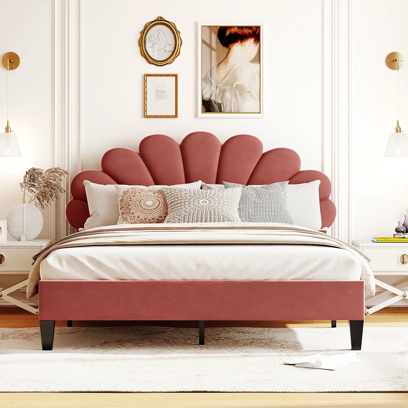 Upholstered Platform Bed With Flower Pattern Headboard by HouseOfZazla