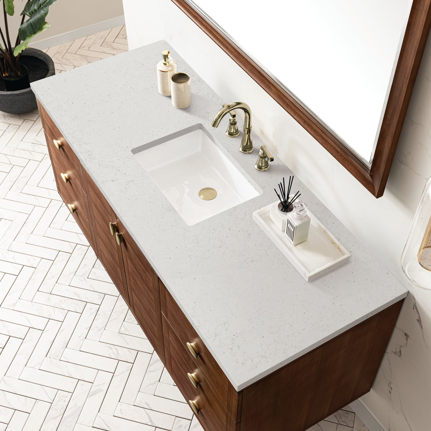 James Martin Amberly 60" Dual Mount Single Bathroom Vanity, Mid-Century Walnut by James Martin