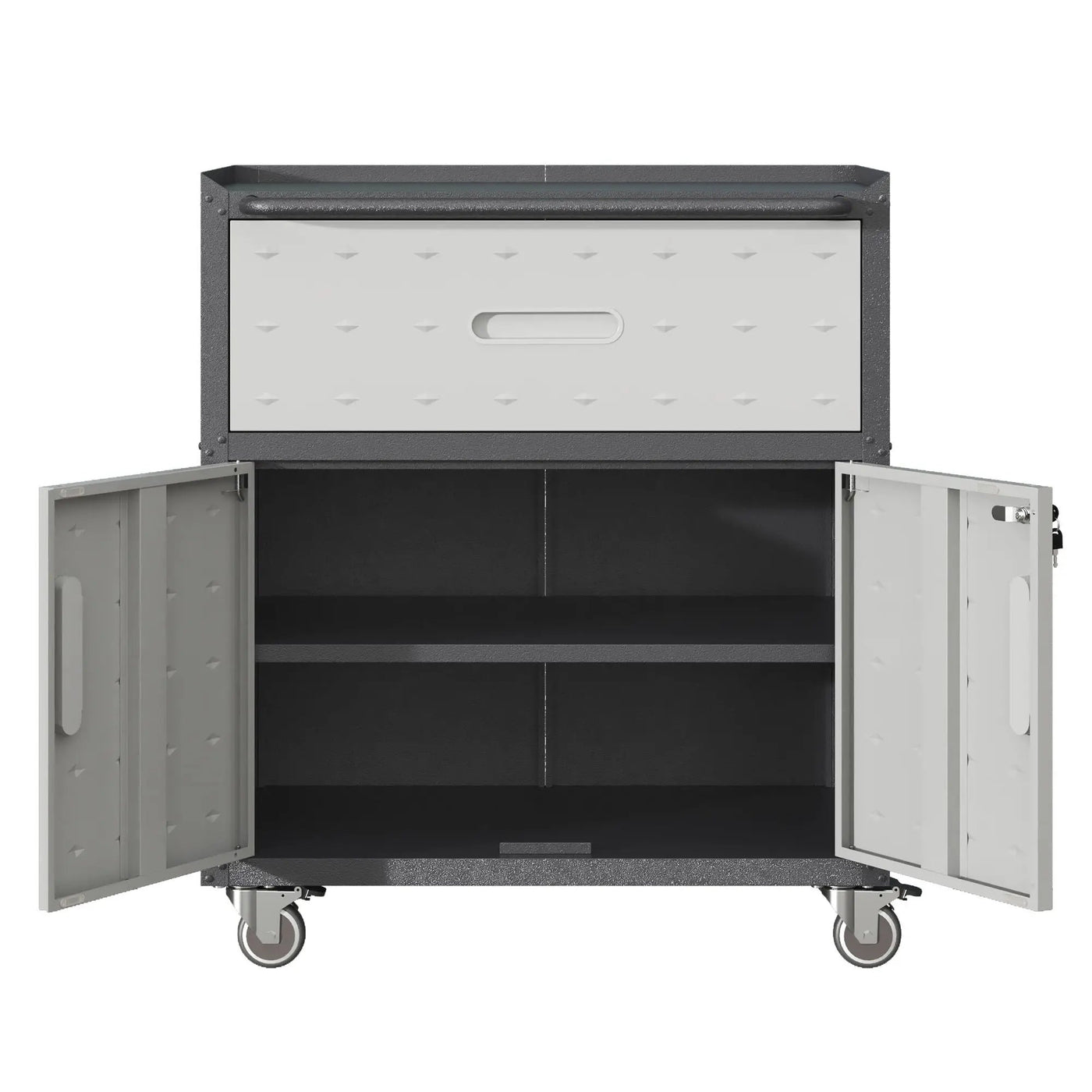 Sturdy And Durable Metal Tool Cabinet For Garage With Wheels Mobile Heavy Duty Storage Cabinet With 1 Drawer And 2 Locking Doors by HouseOfZazla