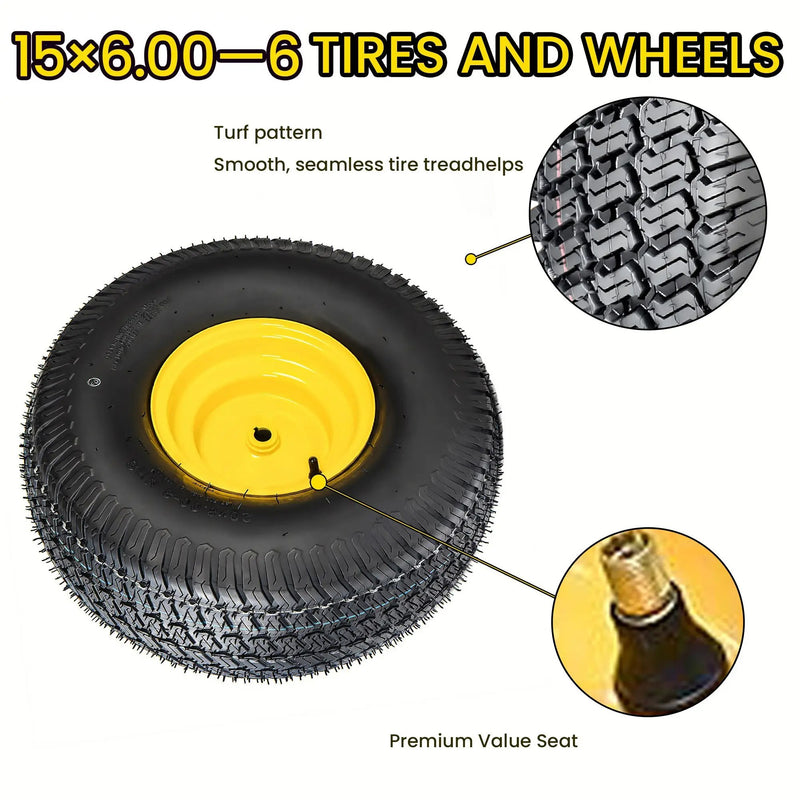 Set of 2 15x6.00-6 Lawn Mower Tires and Wheel Assembly by HouseOfZazla