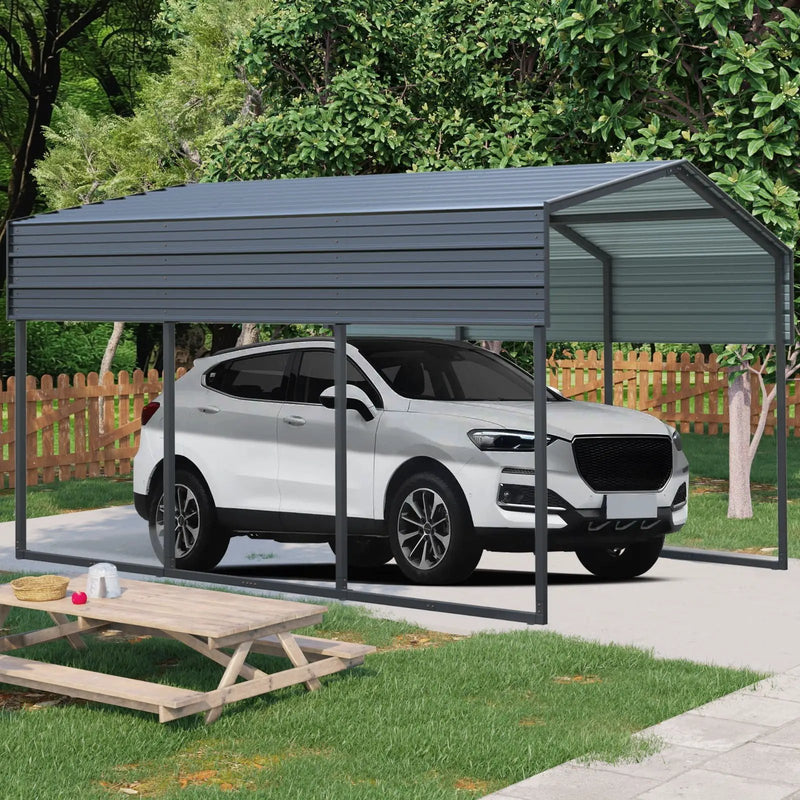10 X 15 Ft Carport, Outdoor Carport, Heavy Duty Carport Canopy With Galvanized Steel Roof And Frame, Metal Carport Large Garage For Driveway Car, Truck - Charcoal by HouseOfZazla