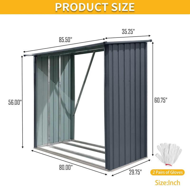 Outdoor Steel Firewood Rack, Open Wood Shed With Sloped Roof For Firewood, Pellet, Or Lumber Storage - Black by HouseOfZazla