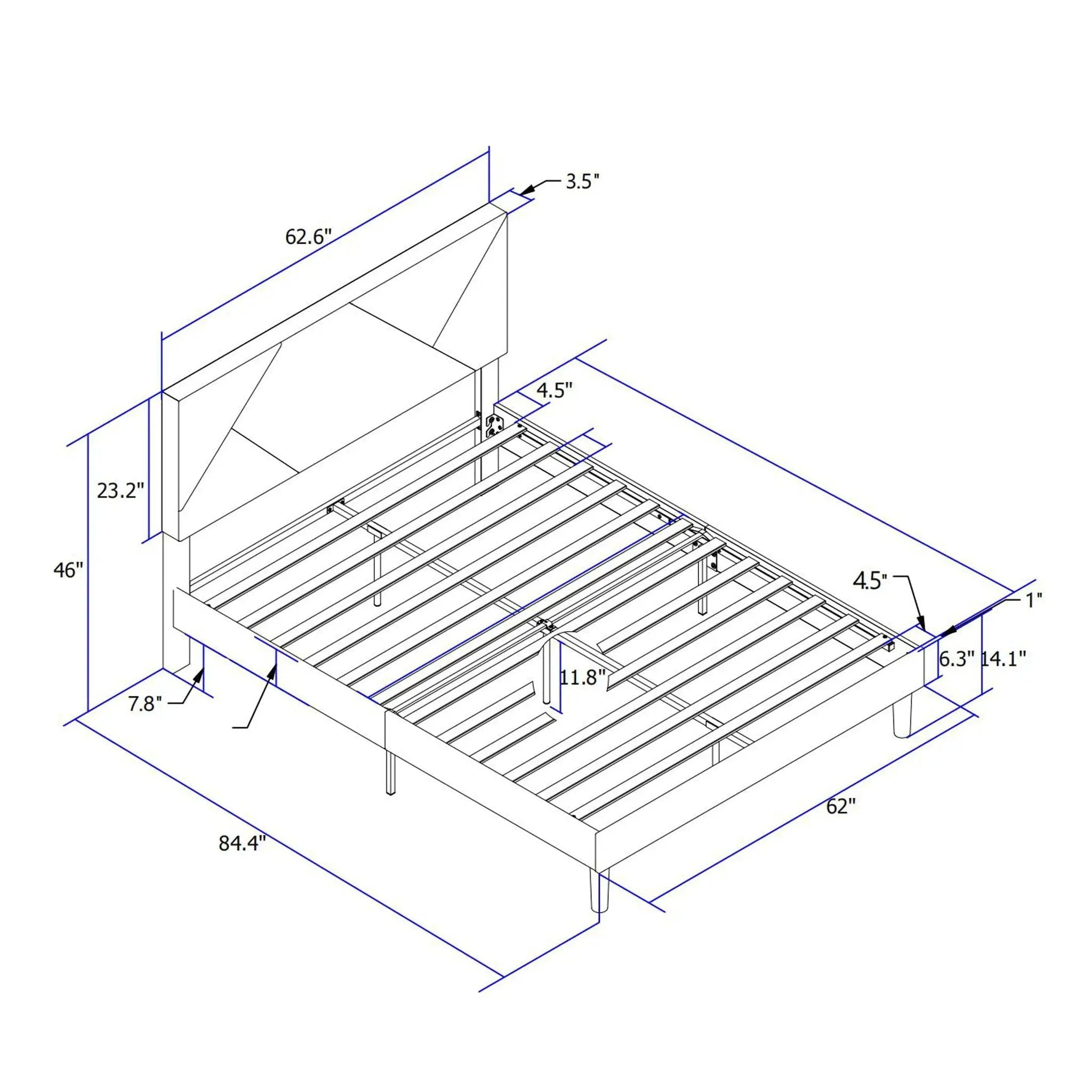 Upholstered Platform Bed Frame With Headboard, Wood Slat Support
