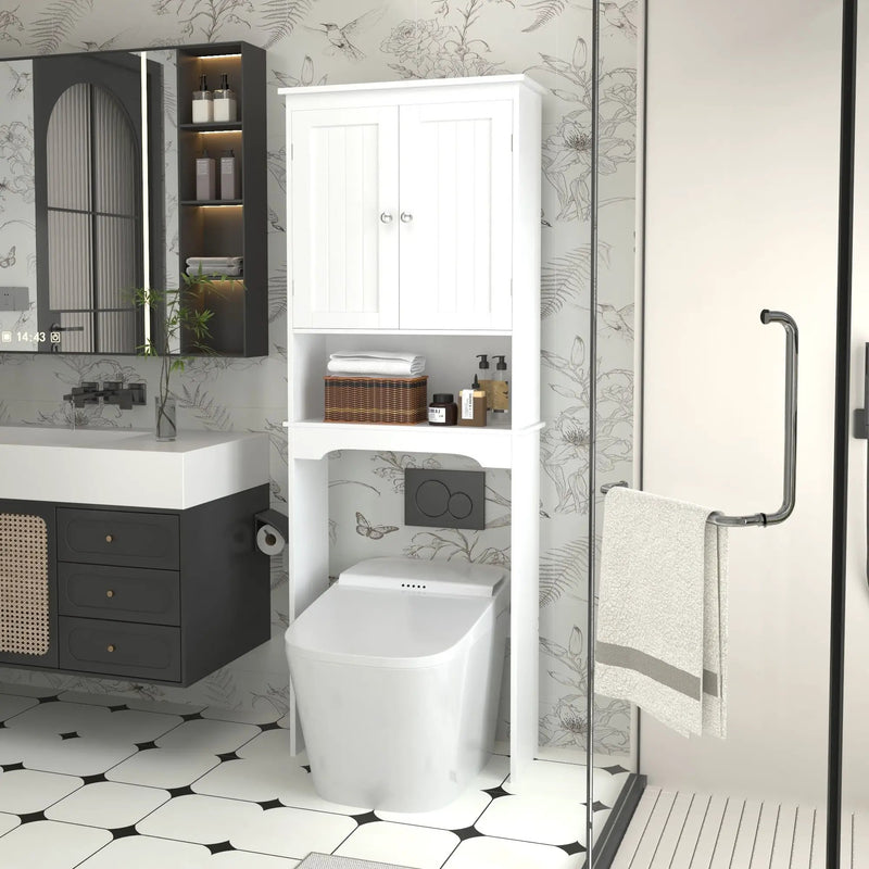 Over The Toilet Storage Cabinet, Bathroom Space Saver With Adjustable Shelf - White by HouseOfZazla