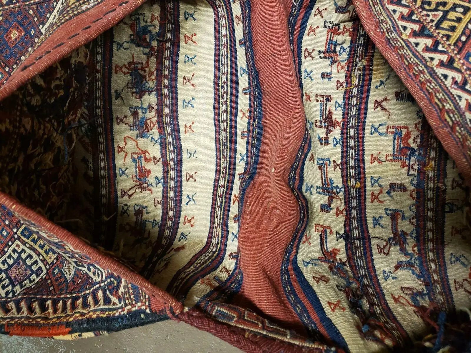 26" X 56" Antique Handmade Authentic Tribal Wool Rug Double Bag Tobreh by Jewel Rugs