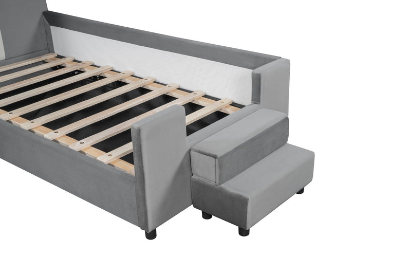 Upholstered Daybed With Bear Shaped Headboard, Hydraulic System And Breathable Fence by HouseOfZazla