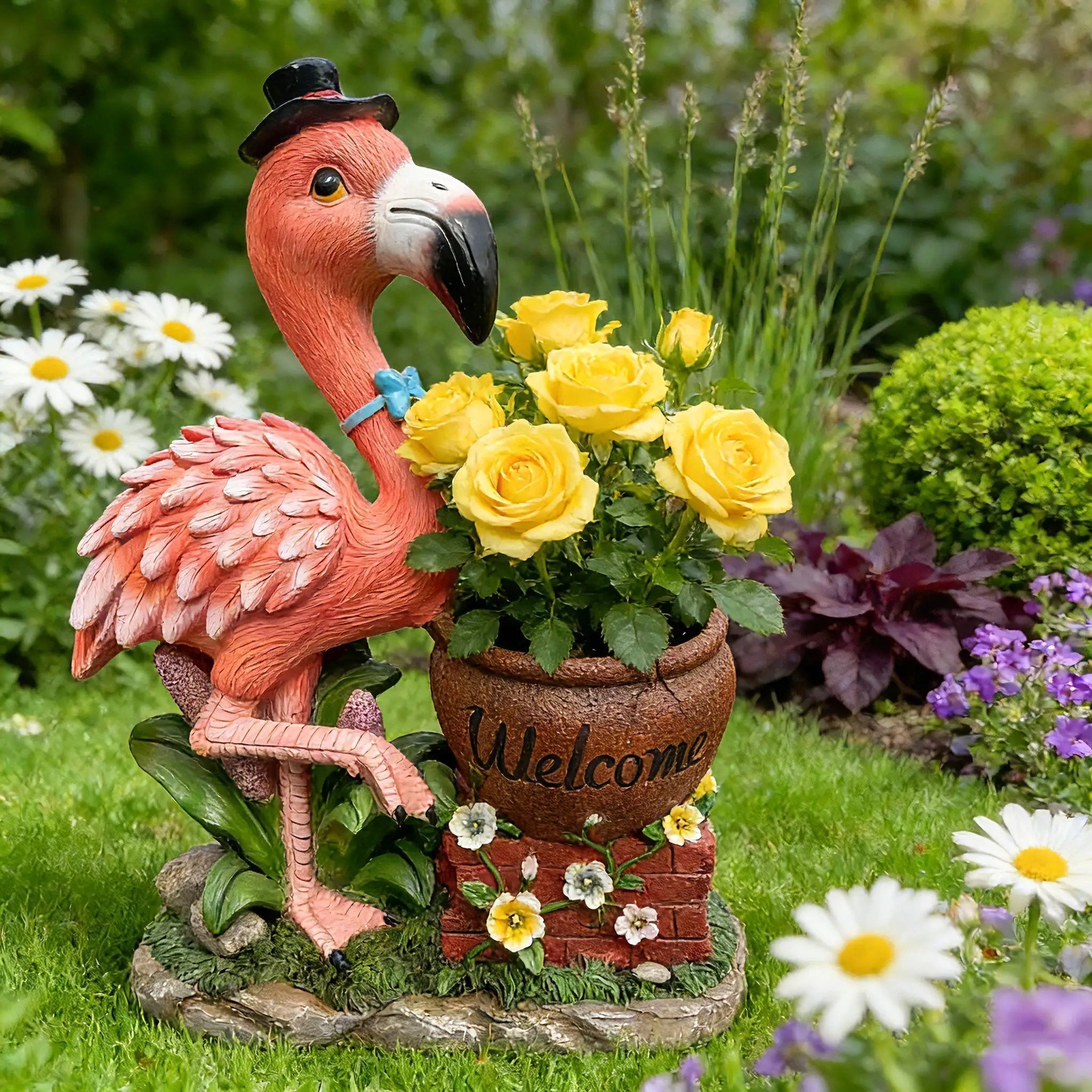 Outdoor Garden Sculpture Flamingo Flower Pot Planter by HouseOfZazla