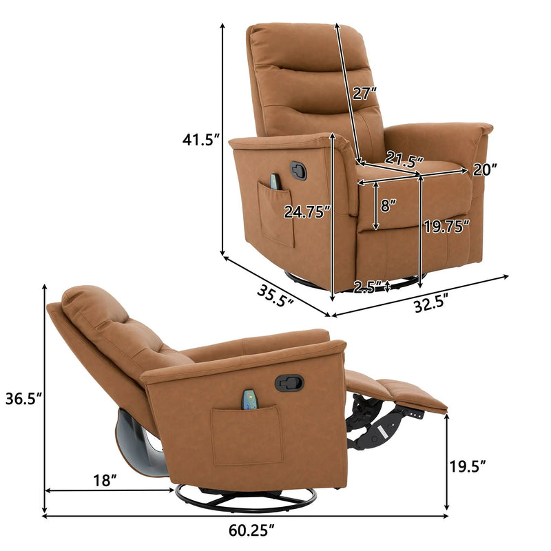 Manual Recliner Chair With 8-Point Massage and Swivel Function by HouseOfZazla
