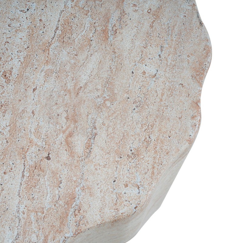 Elegant Indoor/Outdoor Lightweight Concrete Side Table With Travertine - Beige by HouseOfZazla