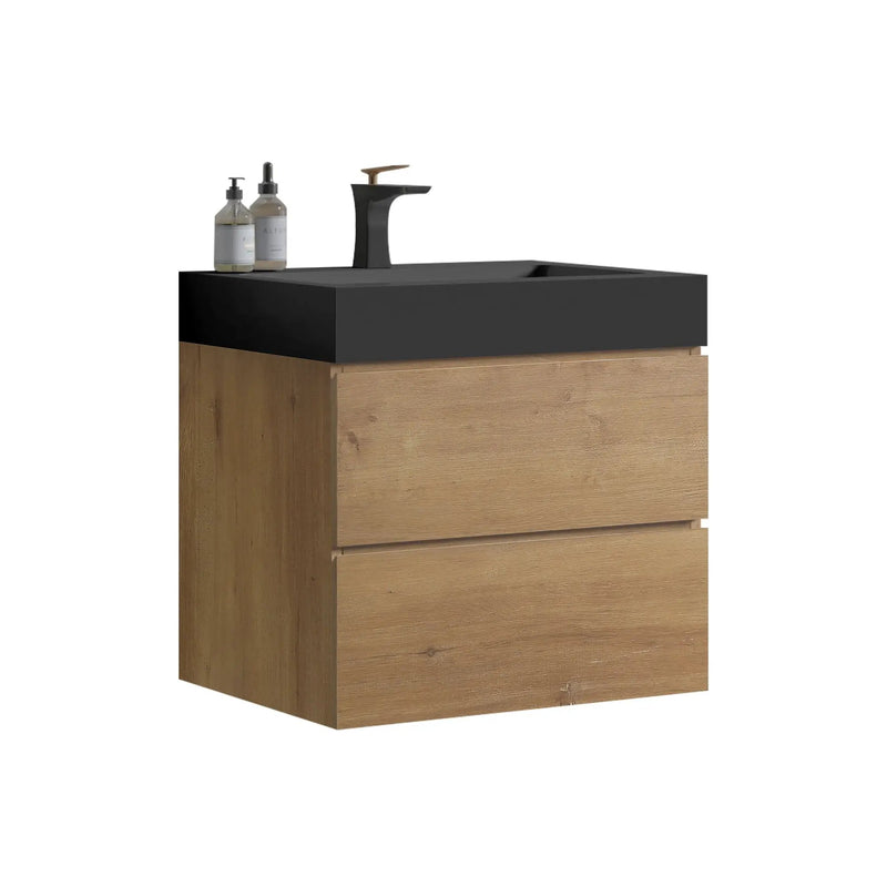 Alice - Natural Oak Bathroom Vanity With Sink, Large Storage Wall Mounted Floating Bathroom Vanity For Modern Bathroom, One-Piece Sink Basin Without Drain by Unique Piece Furniture