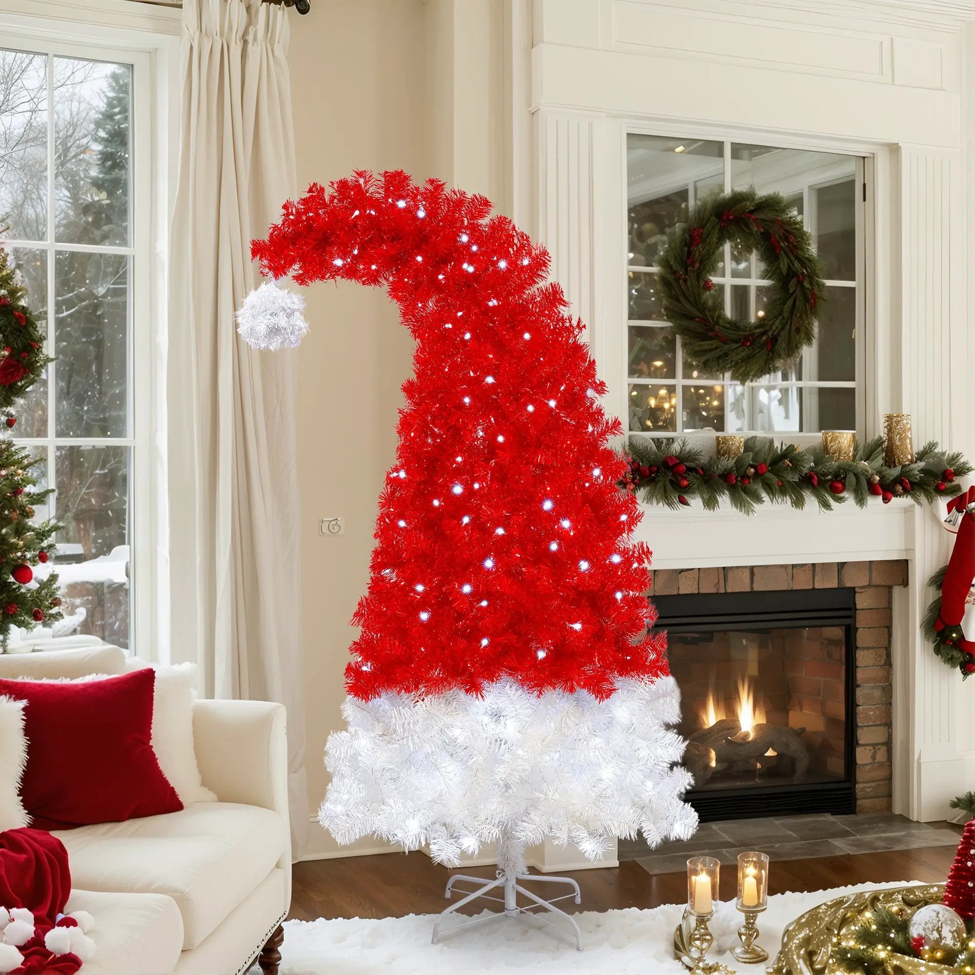 6FT Artificial Christmas Tree with LED Light, Santa's Hat Shape by HouseOfZazla
