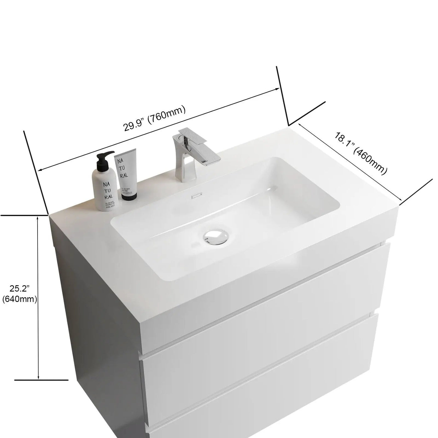 Alice - Bathroom Vanity With Large Storage, Sink Wall Mounted Floating Bathroom Vanity For Modern Bathroom, One-Piece Sink Basin Without Drain And Faucet by HouseOfZazla