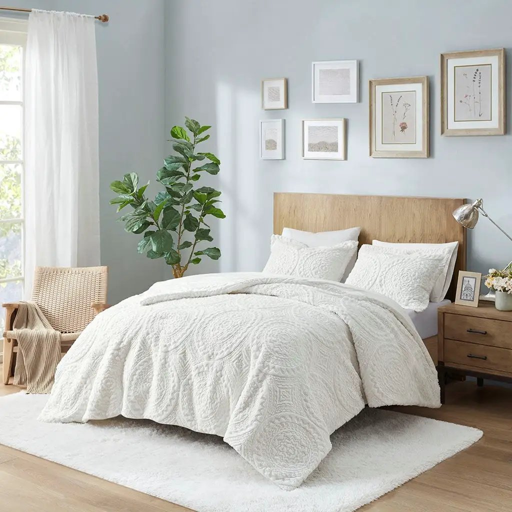 Full/Queen Embroidered Medallion Faux Fur Ultra Plush Comforter Mini Set by HouseOfZazla