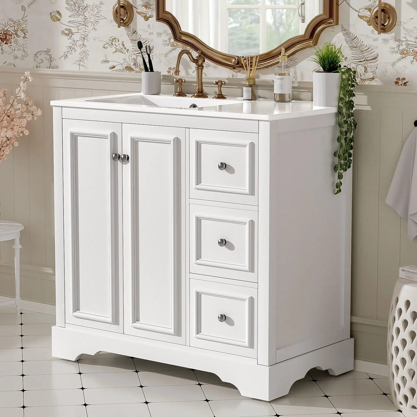 Bathroom Vanity With Sink, Soft-Close Doors, Adjustable U-Shelf, 3 Drawers by HouseOfZazla