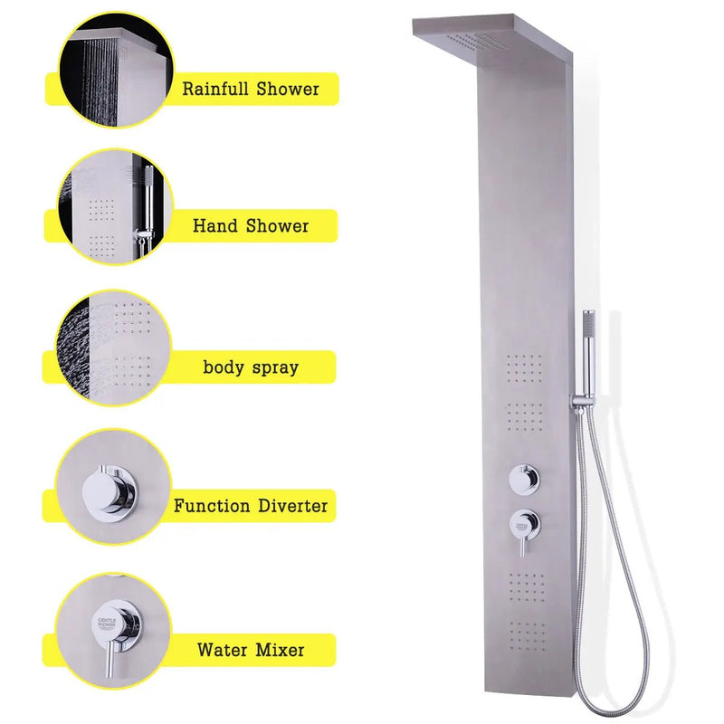 55 Inch Brushed Stainless Steel Shower Panel Rainfall Waterfall by DirectDeals