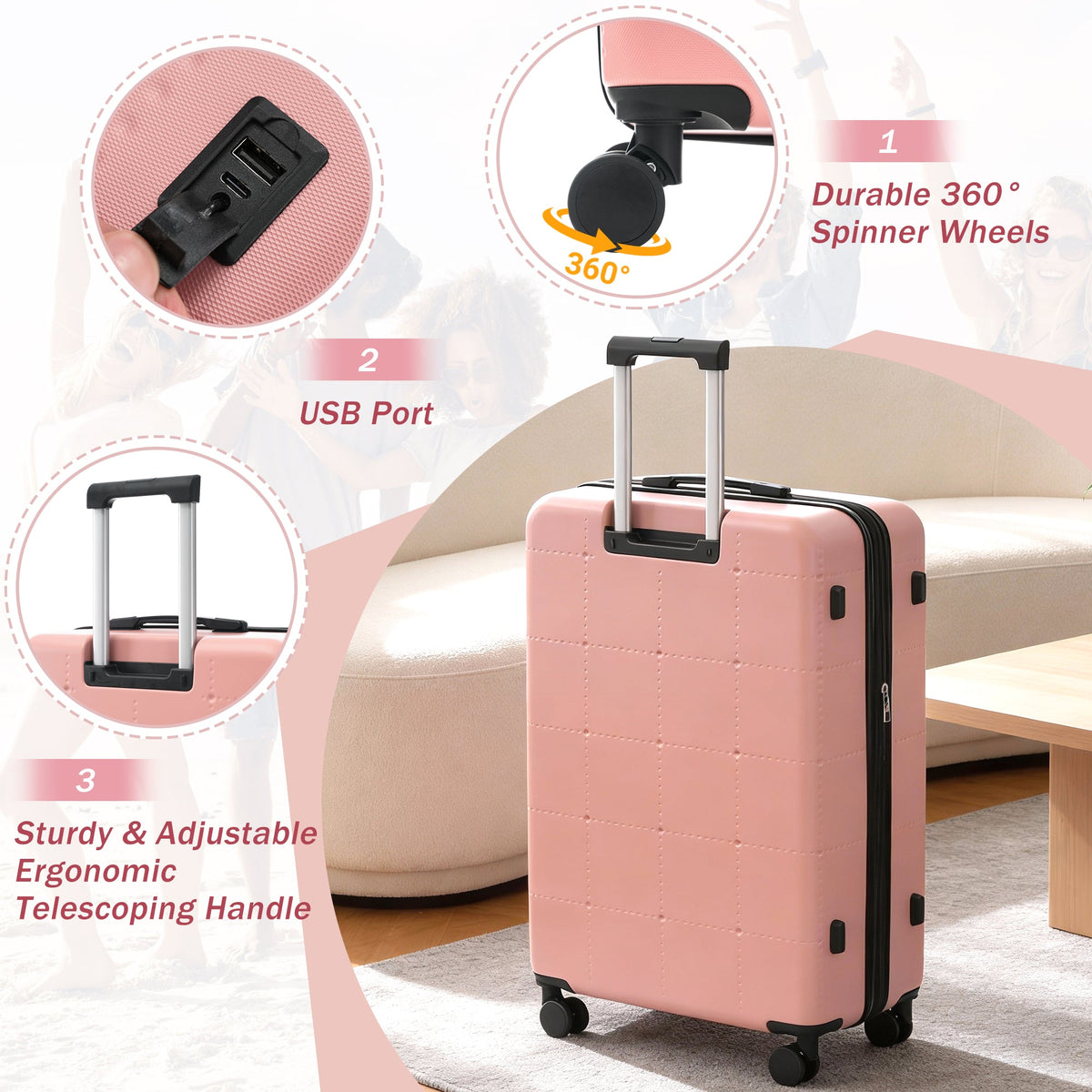 Hardside Luggage Set 5 Piece with Bags,20IN Half-opening Carry on Luggage with USB Port, Expandable 24IN 28IN Luggage with Double Spinner Wheels TSA Lock, photo 7 of 10
