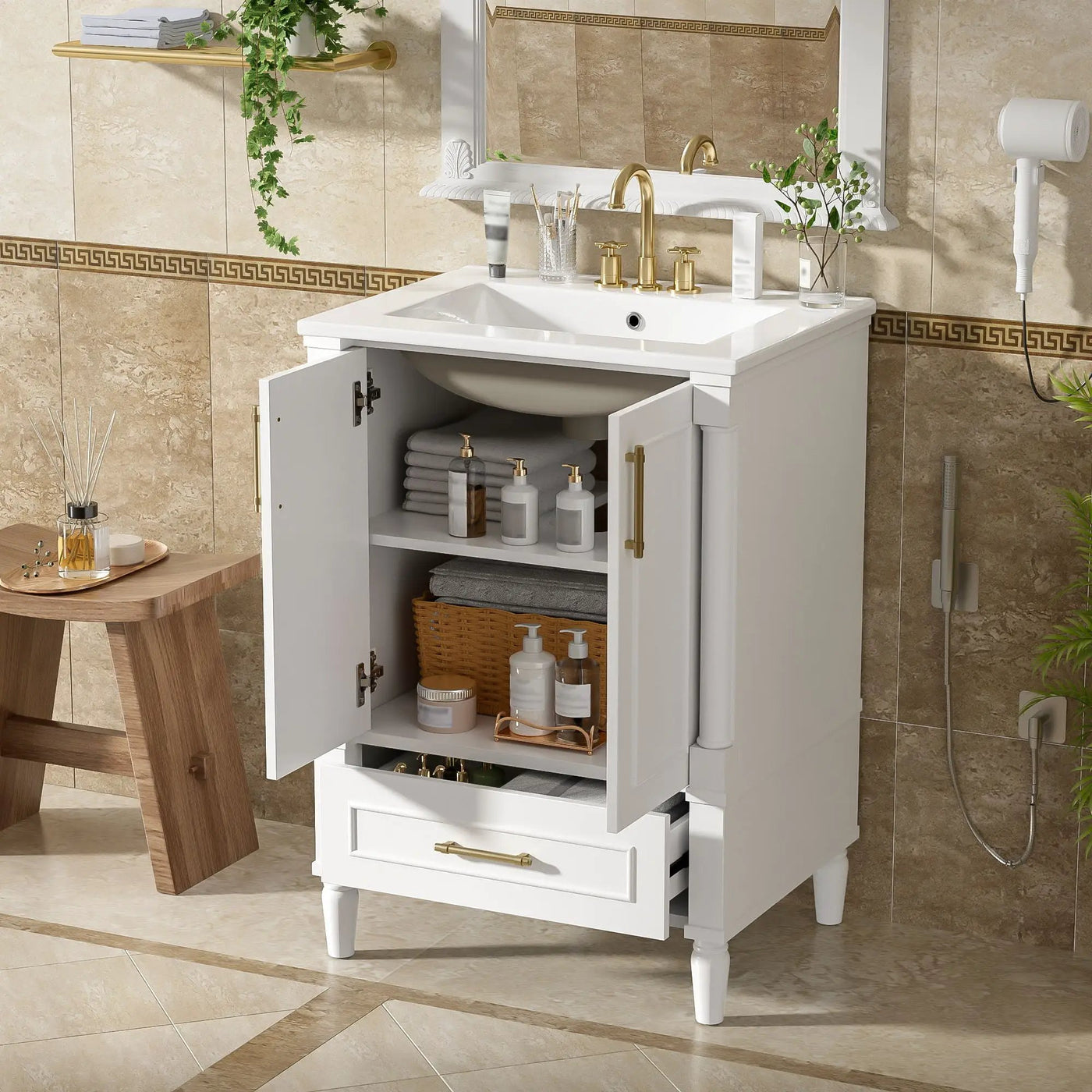 Bathroom Vanity With Ornate French Cylinder Legs, Soft Close Drawer by HouseOfZazla