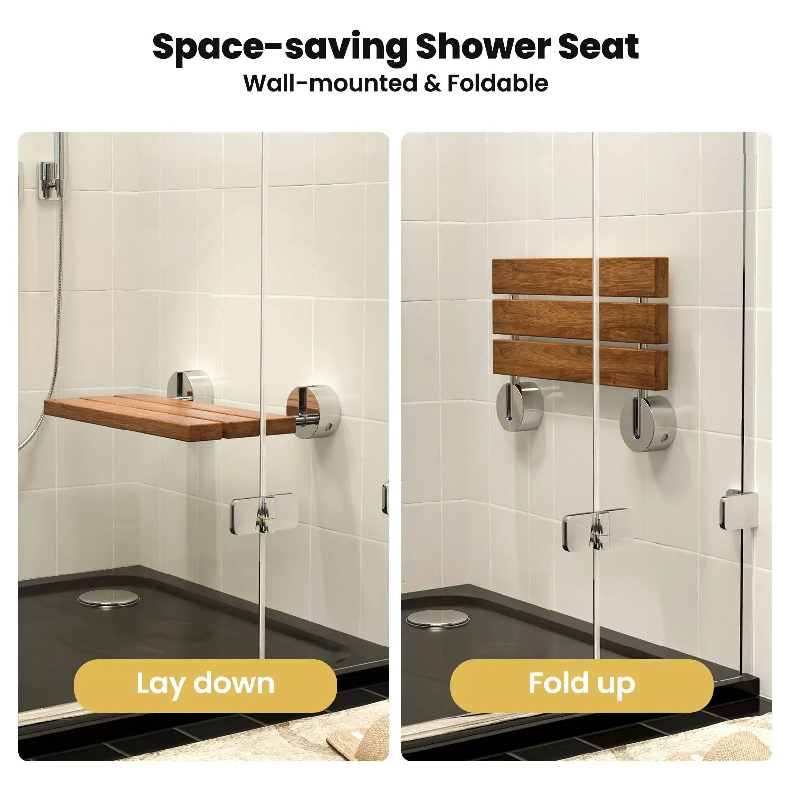 20 Inch Wall Mounted Teak Wood Folding Shower Bath Seat by DirectDeals