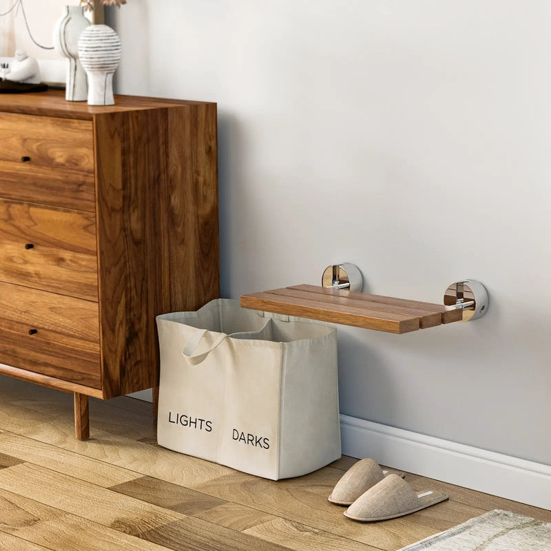 20 Inch Wall Mounted Teak Wood Folding Shower Bath Seat by DirectDeals
