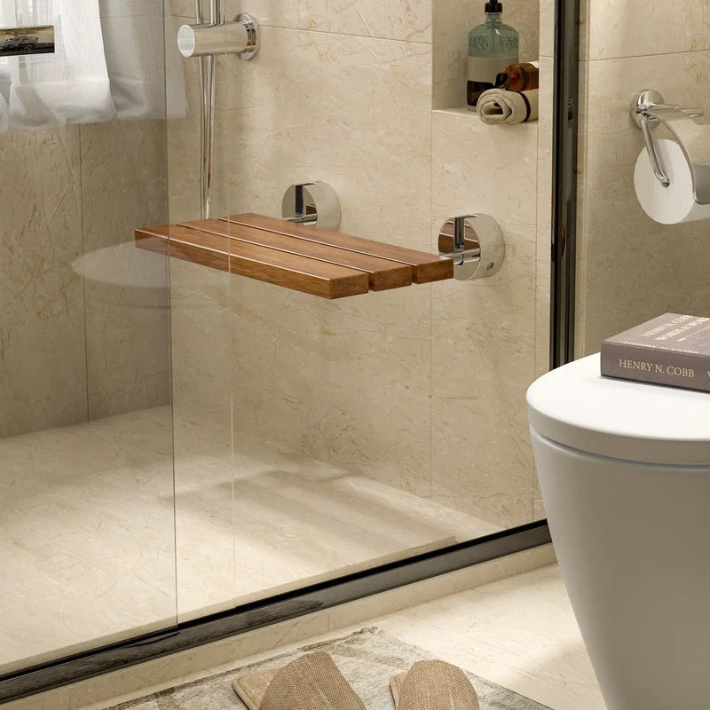 20 Inch Wall Mounted Teak Wood Folding Shower Bath Seat by DirectDeals