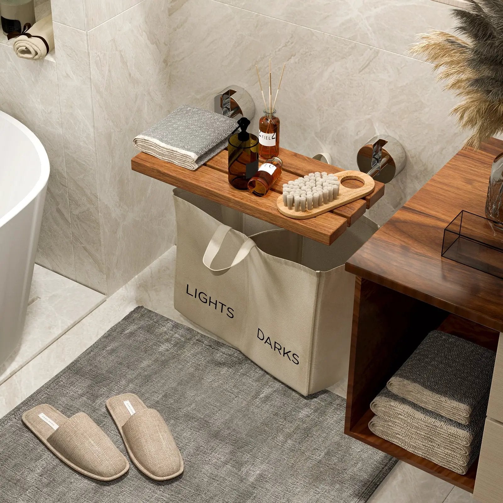 20 Inch Wall Mounted Teak Wood Folding Shower Bath Seat by DirectDeals