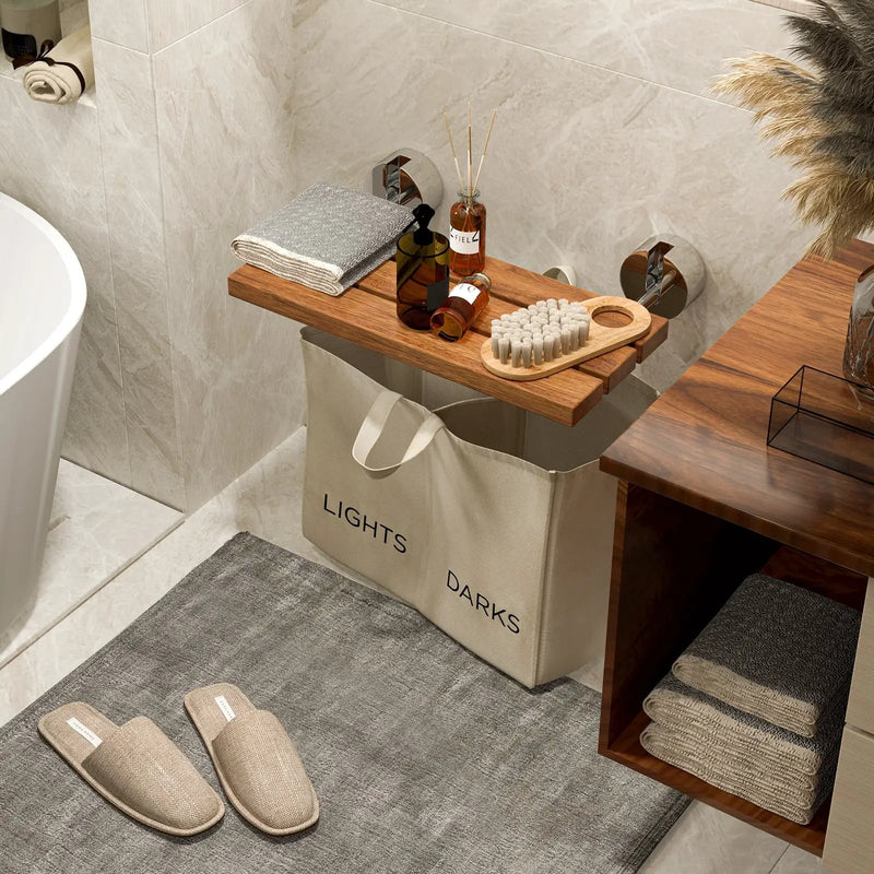 20 Inch Wall Mounted Teak Wood Folding Shower Bath Seat by DirectDeals