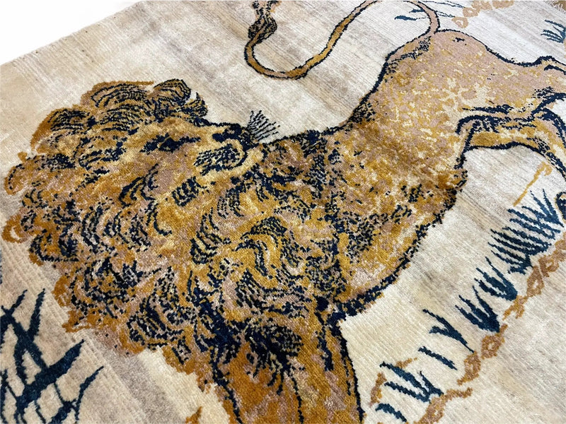 3.5 X 4 Handmade Hand-Knotted New Vintage Rug Quality Wool Lion Organic Dyes by Jewel Rugs