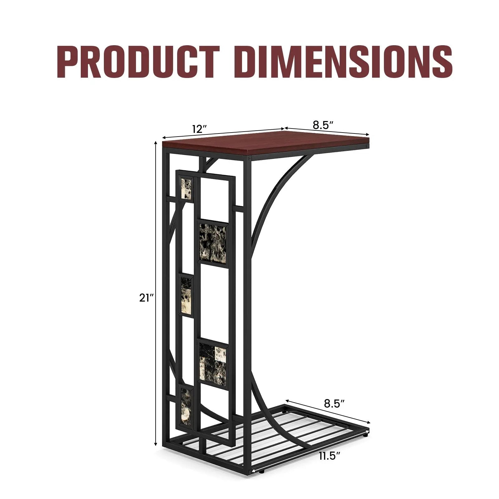 C-Shaped End Side Sofa Narrow Snack Table for Living Room-Brown by DirectDeals