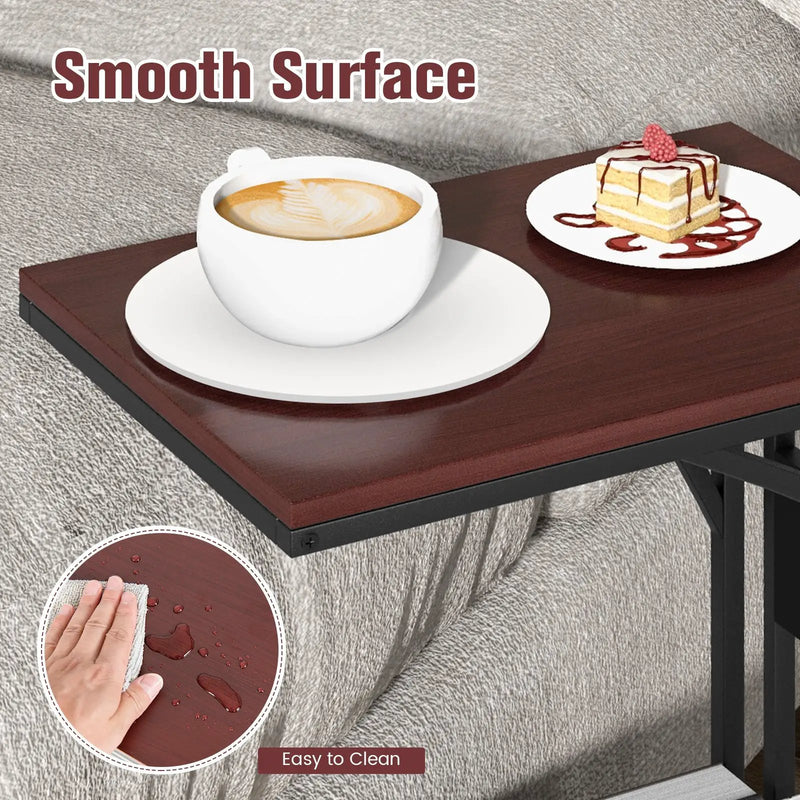 C-Shaped End Side Sofa Narrow Snack Table for Living Room-Brown by DirectDeals