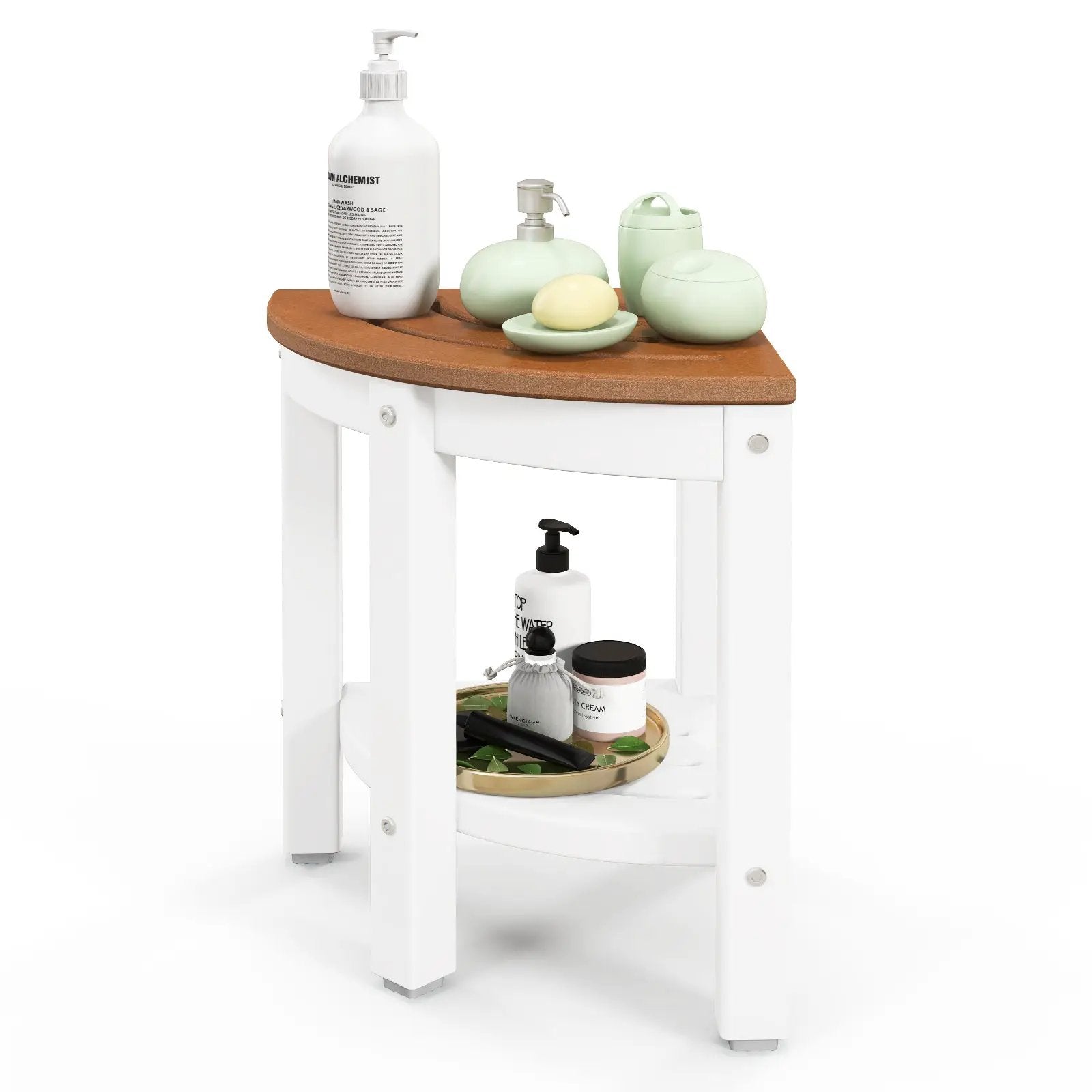 Heavy Duty Corner Shower Bench Stool with Storage Shelf for Shaving Legs by DirectDeals