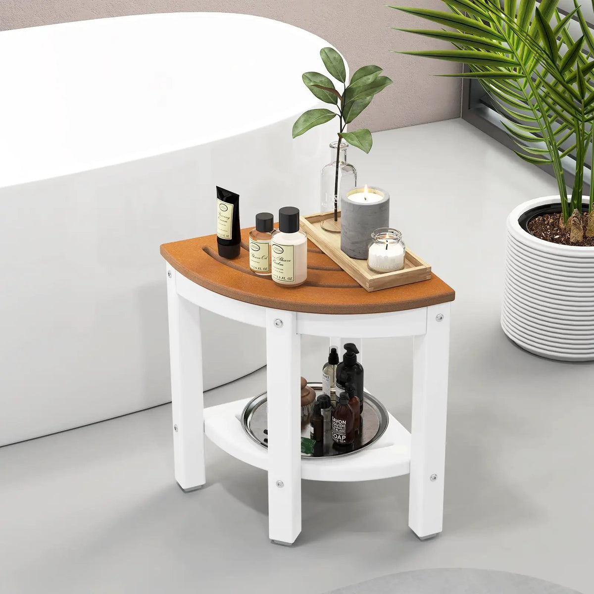 Heavy Duty Corner Shower Bench Stool with Storage Shelf for Shaving Legs by DirectDeals