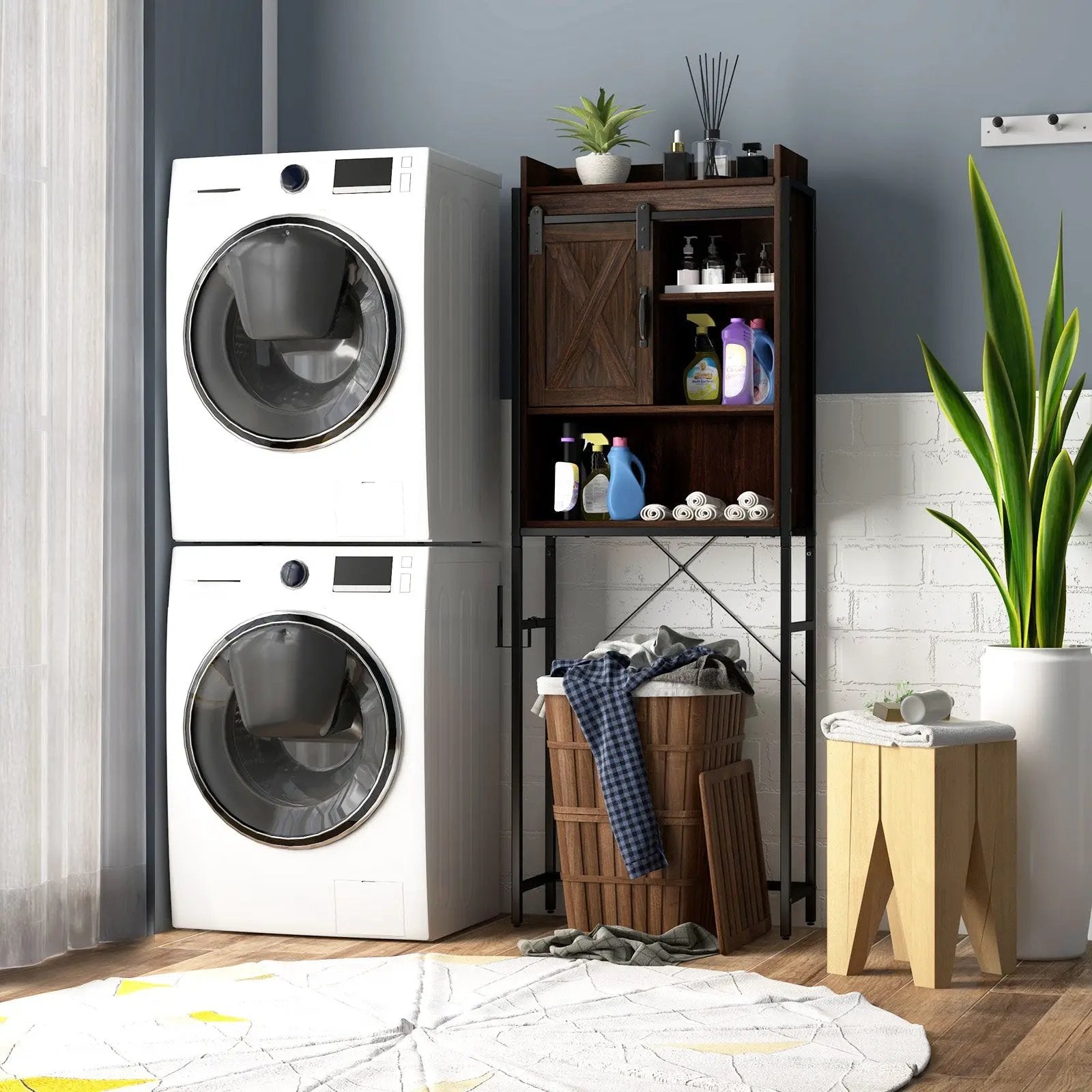 4-Tier Multifunctional Toilet Sorage Cabinet with Adjustable Shelf and Sliding Barn Door by DirectDeals