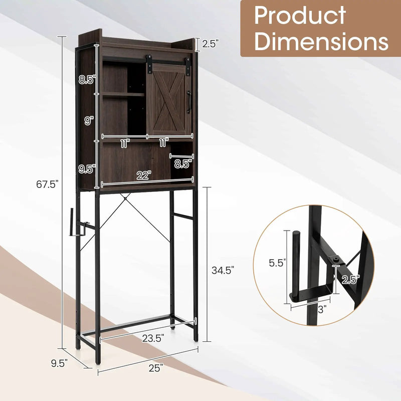 4-Tier Multifunctional Toilet Sorage Cabinet with Adjustable Shelf and Sliding Barn Door by DirectDeals