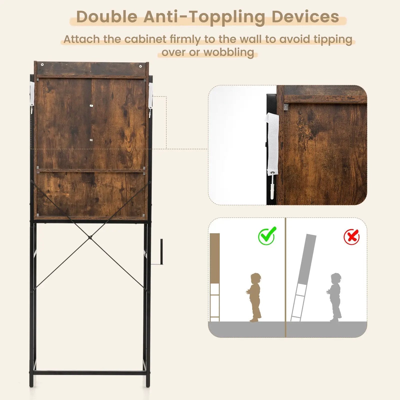 4-Tier Multifunctional Toilet Sorage Cabinet with Adjustable Shelf and Sliding Barn Door by DirectDeals
