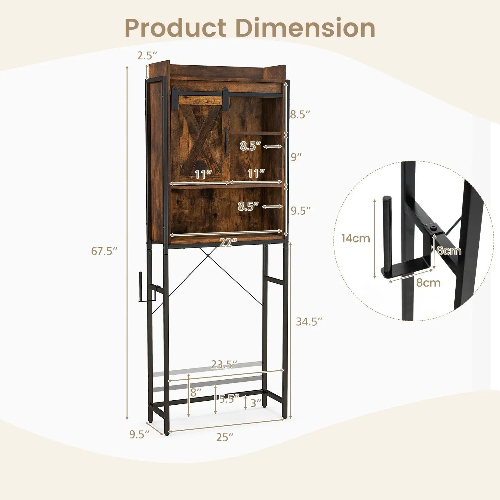 4-Tier Multifunctional Toilet Sorage Cabinet with Adjustable Shelf and Sliding Barn Door by DirectDeals