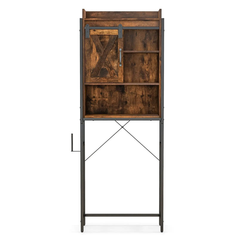 4-Tier Multifunctional Toilet Sorage Cabinet with Adjustable Shelf and Sliding Barn Door by DirectDeals