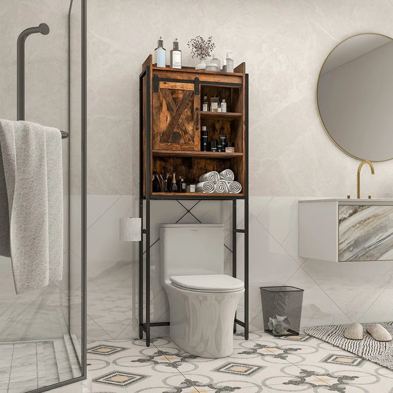 4-Tier Multifunctional Toilet Sorage Cabinet with Adjustable Shelf and Sliding Barn Door by DirectDeals