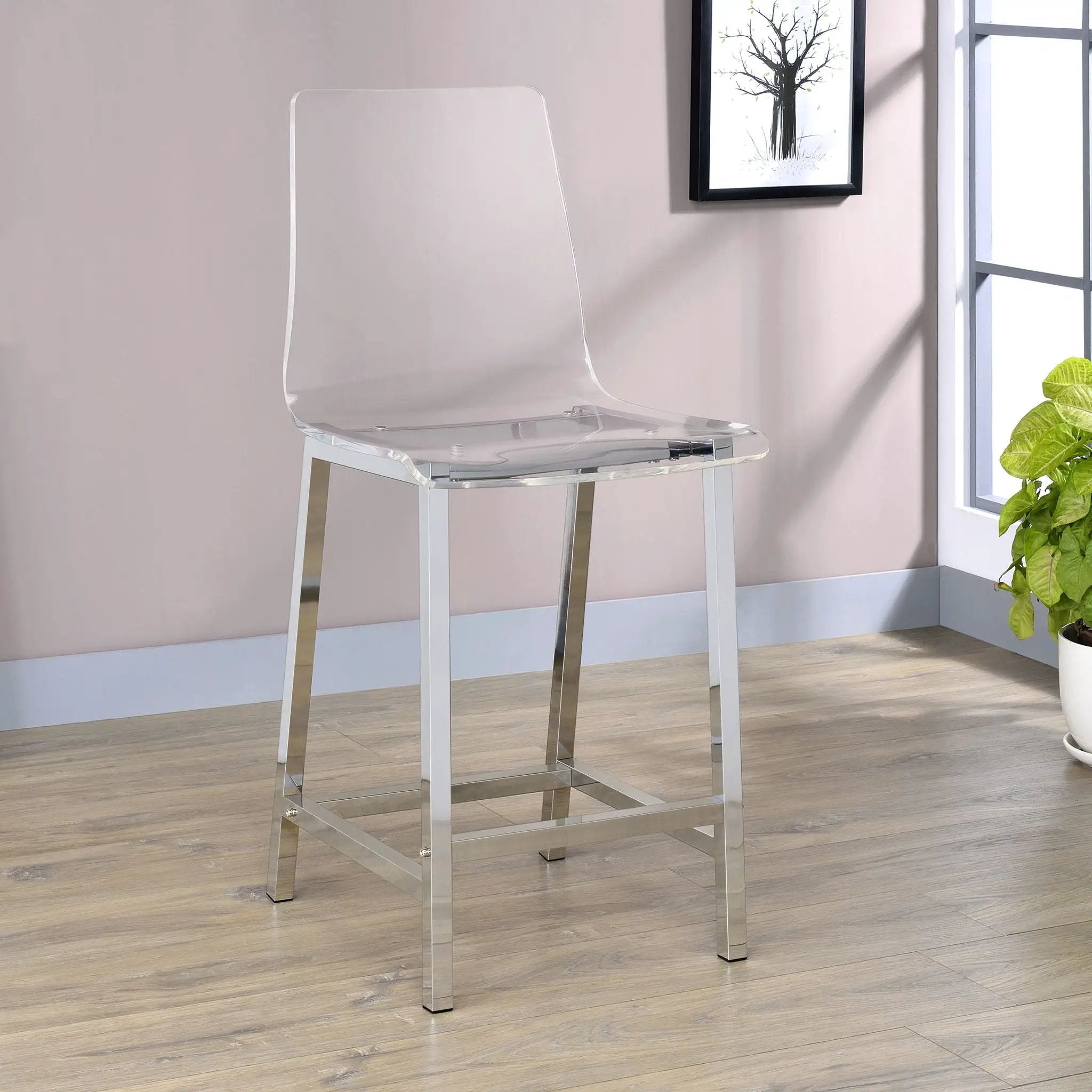 Juelia Clear Acrylic Counter Chair Chrome (Set of 2) by Unique Piece Furniture