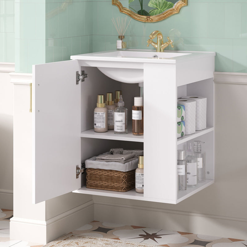 Wall Mounted Bathroom Cabinet with Side Shelf and Sink - White, photo 4 of 4
