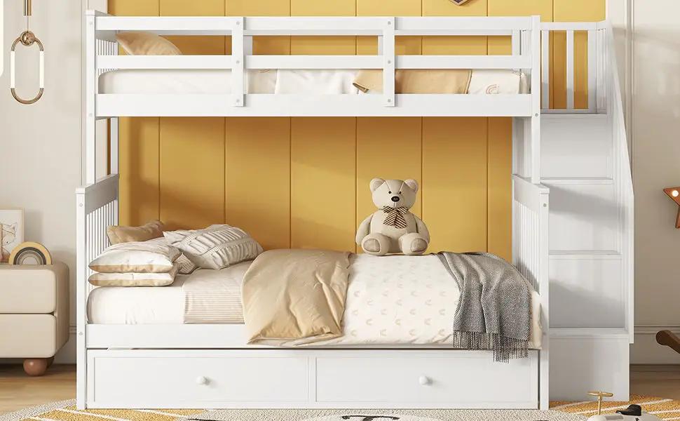 Bunk Bed With Twin Size Trundle, Storage And Guard Rail For Bedroom by HouseOfZazla