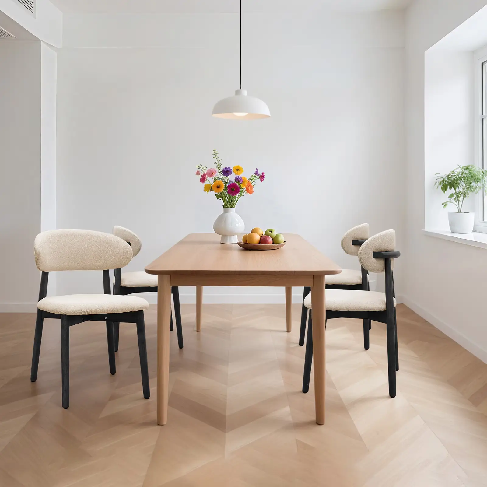 Beige Cotton-Linen Fabric Upholstered Dining Chair by HouseOfZazla