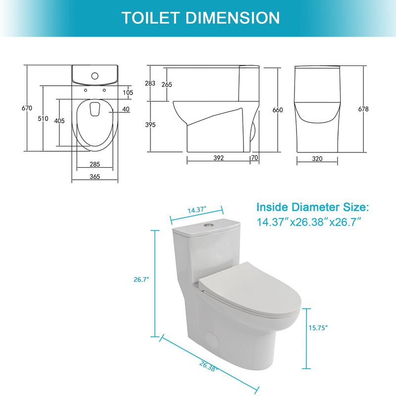 Modern 1 Piece Toilet With Dual Flush And Soft Closing Seat - White by HouseOfZazla