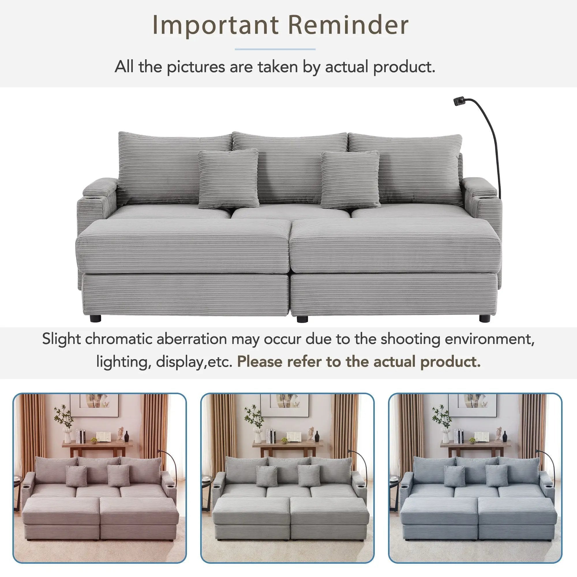 Modern Style Loveseat Sofa Sectional Sofa Couch With Storage Space, A Movable Ottoman, Two USB Ports, Two Cup Holders, A Phone Holder For Living Room by HouseOfZazla
