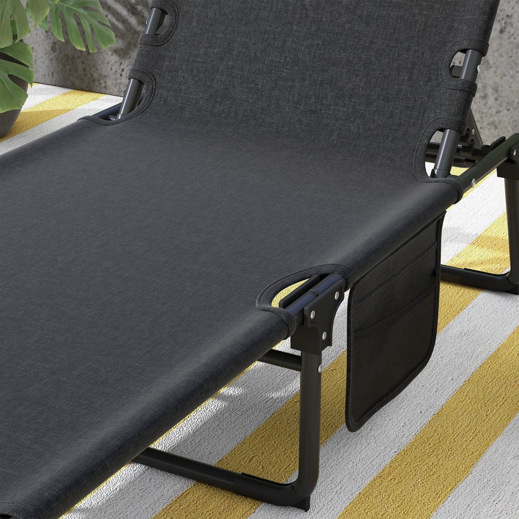 Outsunny - Outdoor Chaise, Adjustable Folding Chaise Lounge With 4-Position Backrest, Magazine Pocket, Removable Head Pillow, Sun Bathing Lounger Chair For Patio, Beach - Gray by Unique Piece Furniture