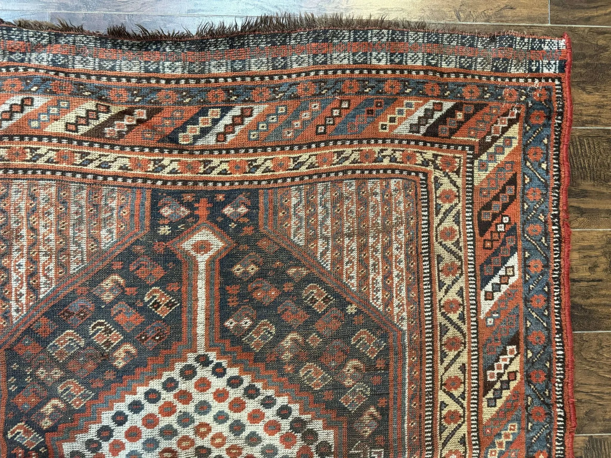 Antique Persian Shiraz Rug 5x8, Khamseh Tribal Wool 1920s Carpet, Navy Blue by Jewel Rugs