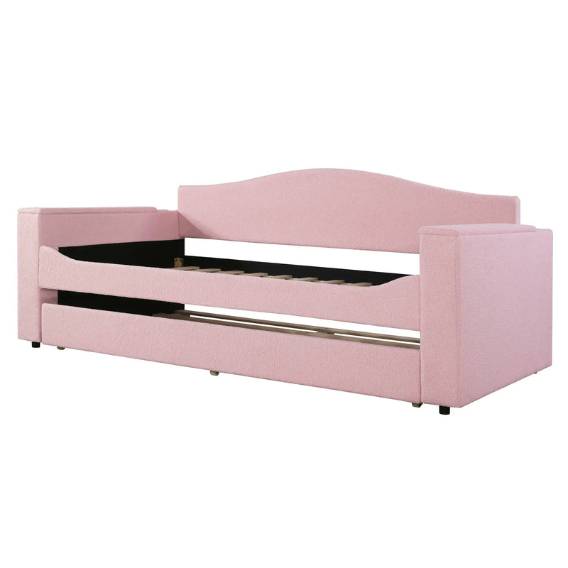 Upholstered Daybed With Storage Armrests, Trundle And Latest Integrated tooth Audio System by HouseOfZazla
