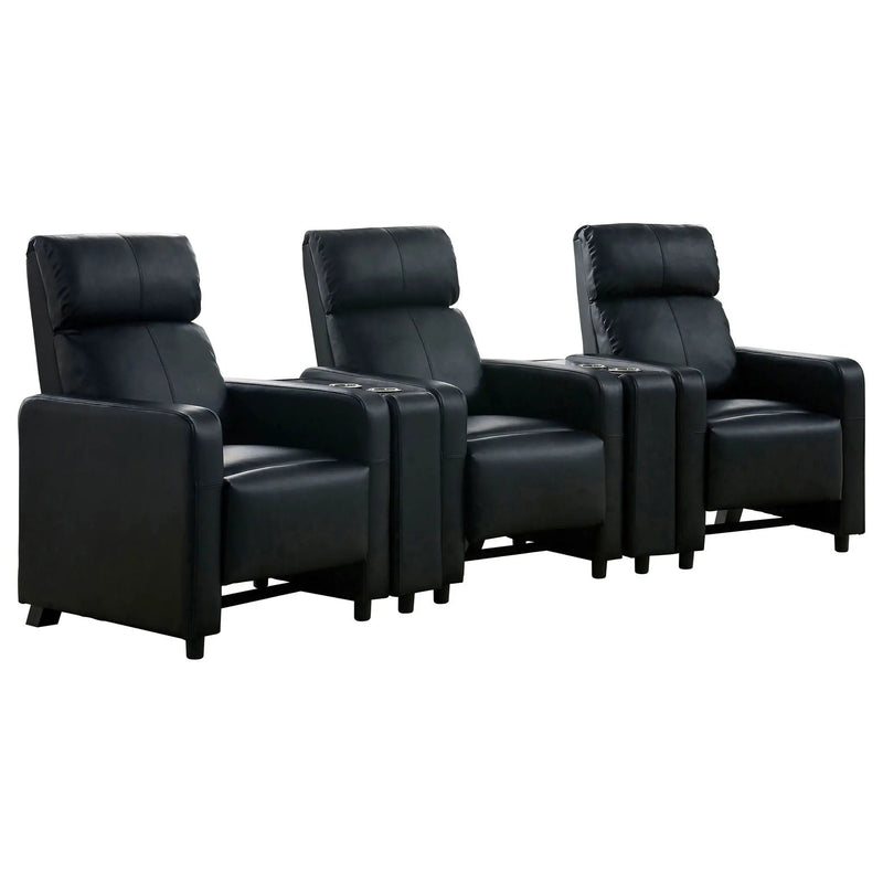 Warren - 3 Seater Home Theater With 2 Wedge Consoles Recliners - Black by HouseOfZazla