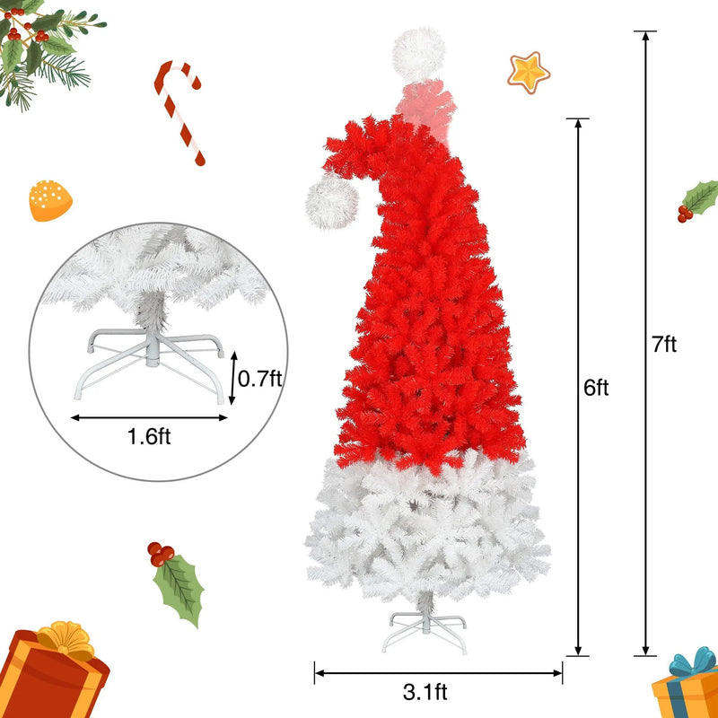 6FT Artificial Christmas Tree with LED Light, Santa's Hat Shape by HouseOfZazla